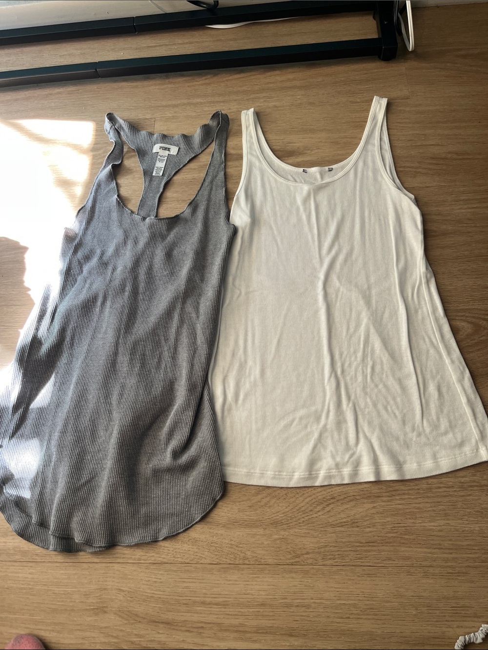 PINK Victoria's Secret Gray Ribbed Racerback & White Scoop Tank Duo